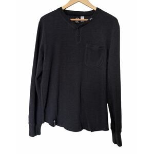 LRG Lifted Research Group Henley Top Mens Large Gray Waffle Knit Long Sleeves